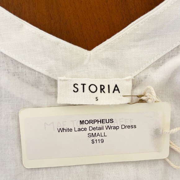 Storia NWT 100% Cotton Off White Spaghetti Strap Wrap Dress with Lace - XSmall - Picture 10 of 10